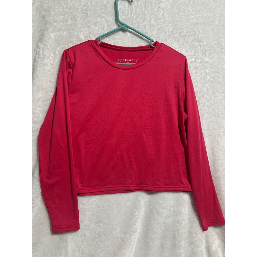 Eye Candy Womens Long Sleeve Crew Neck Top Red Solid Casual Shirt XL